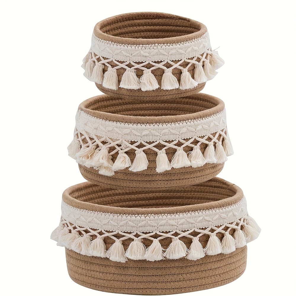 3pcs Set Of Tassel Fabric Storage Baskets, Laundry Baskets, Large Medium Small 3 Sizes Of Storage Baskets