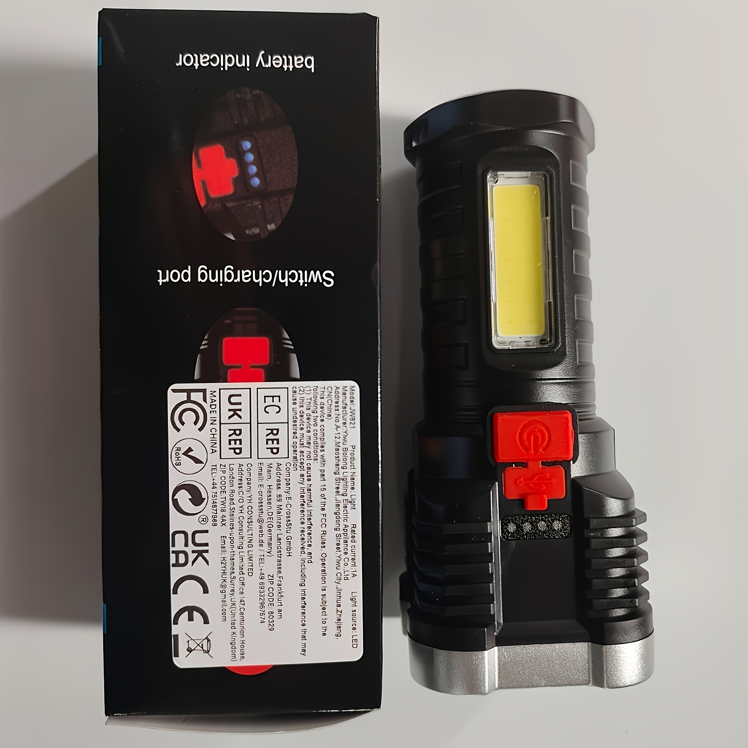TEMU 1pc High-brightness Handheld Flashlight, Rechargeable Camping Lantern With Cob Side Light, 4 Lighting Modes, Ip44 Ideal For Camping, Hiking,