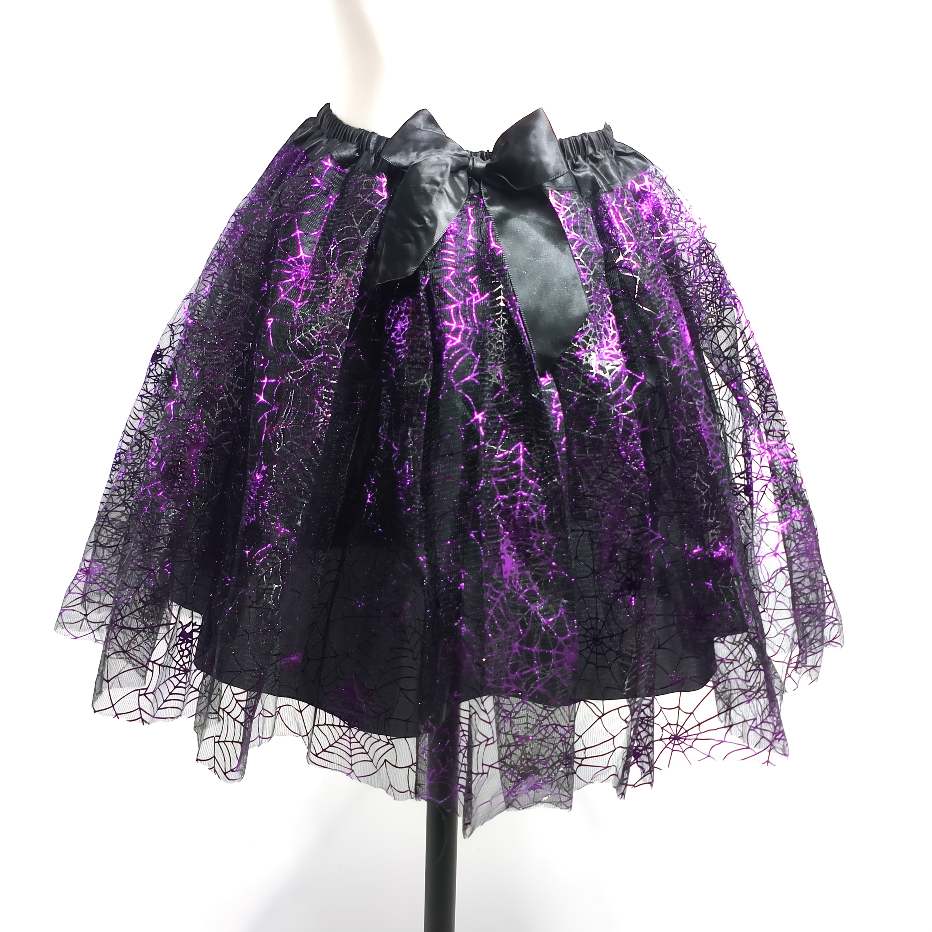 TEMU Women's Halloween Spiderweb Skirt, Large Bow Elastic Waist Mesh Mini Skirt, Halloween Cosplay Party Outfit, Available In 4 Colors