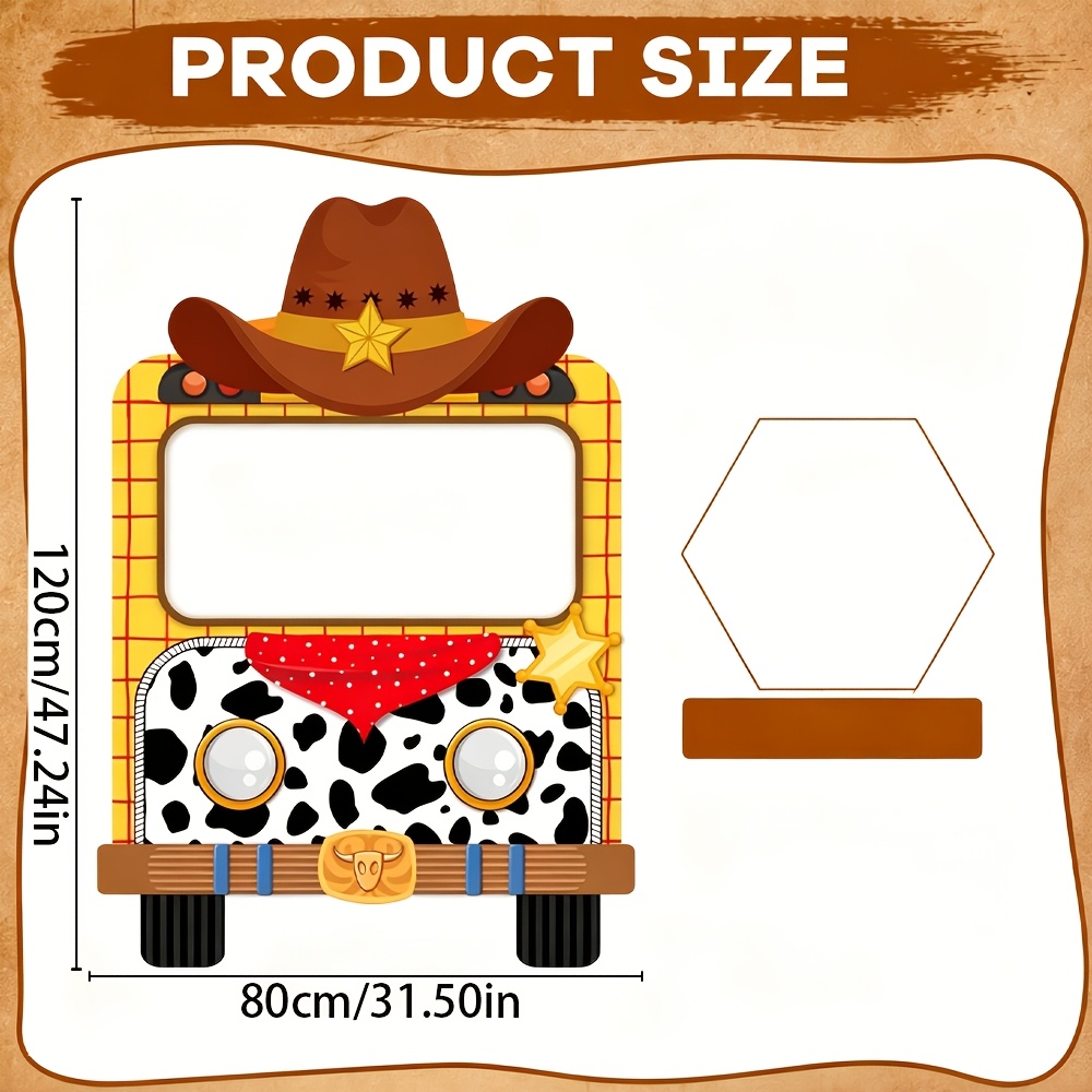 TEMU 1pc, Western Cowboy Style Truck Hollow Background Cloth, With Cowboy Hat, Cow Print, And Badge Patterns, Car-themed Party Decor, Cowboy Truck