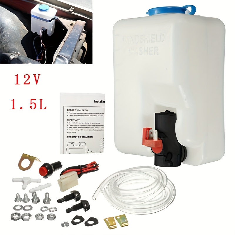 12v car windshield washer kit   abs metal 1 5l fluid reservoir with pump nozzle sprayer and mounting accessories details 0