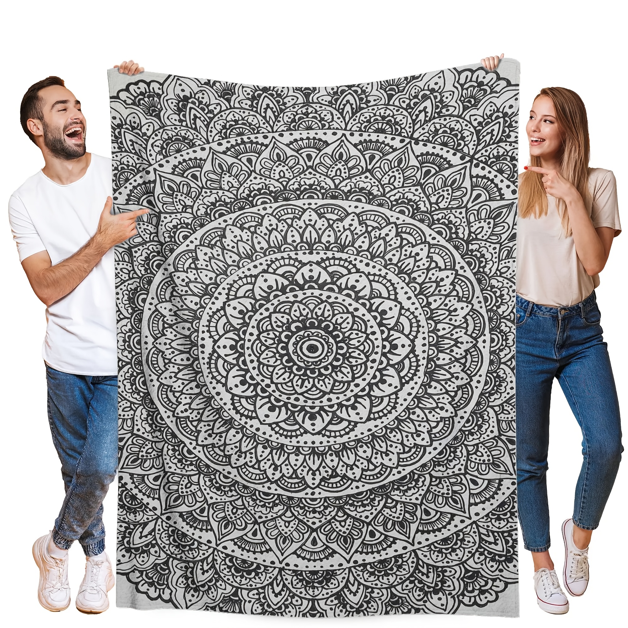 TEMU Mandala Pattern Adult Coloring Printed Fleece Blanket Sofa Cover Office Nap Blanket Outdoor Travel Camping Blanket Air Conditioner Blanket,