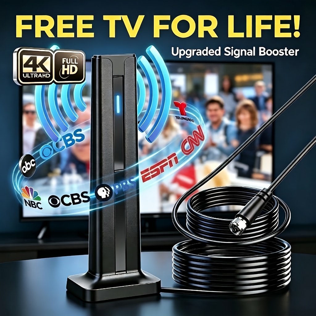 TEMU 2026 Upgraded Chip Indoor Hdtv Antenna, Long Range Digital Tv Antenna Aerial, Uhf Vhf Dual Band , Atsc Free Over The Air Channels, For All Smart