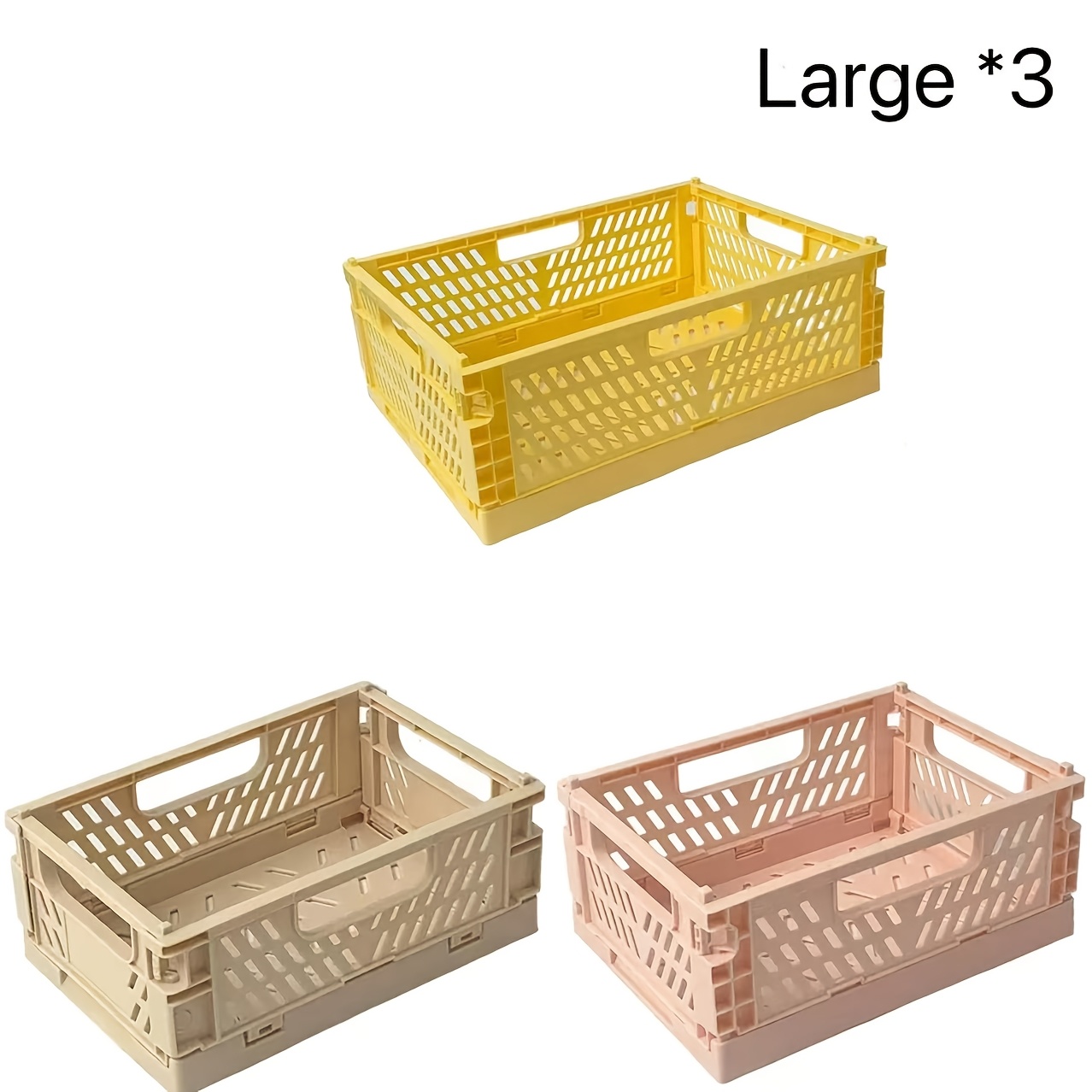 TEMU 3 Pack Large Collapsible Plastic Storage Baskets With Handles, Stackable Foldable Drawer Organizer Bins, 30 X 20cm, Desktop Storage Containers