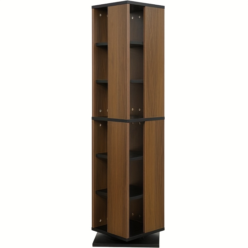 TEMU 6-tier Rotating Wooden Bookshelf â Space-saving, Large Capacity For Cds, Dvds, Manga, And Comics, Brown Hardwood Finish, 39 X 165cm, Easy With