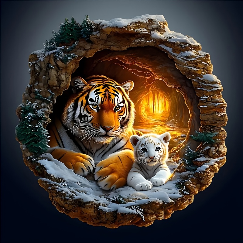 

Kit de peinture diamantée ronde 5D, thème animal tigre et petit tigre, 30x30cm, artisanat mosaïque DIY, avec des acryliques ronds, pour cadre