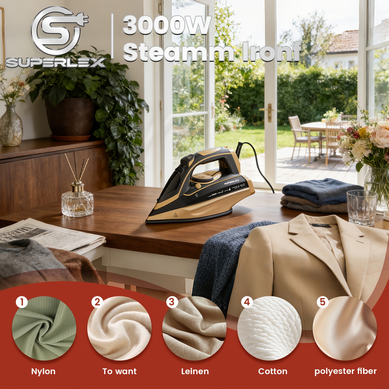 TEMU Superlex 3000w Steam Iron | Powerful Wrinkle Removal | Professional For All Fabrics