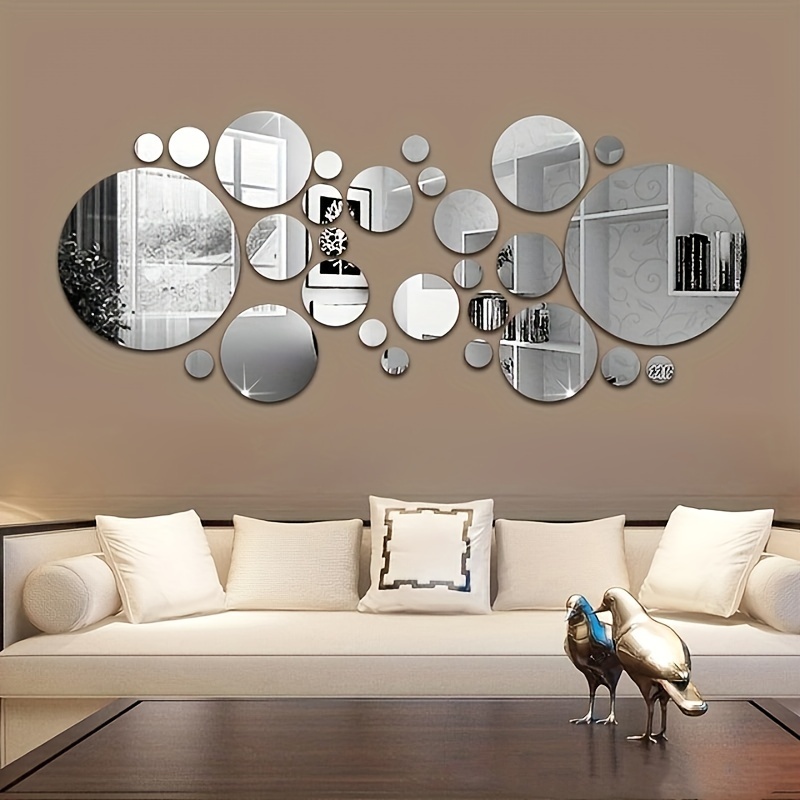 

32-piece 3d Acrylic Circle Mirror Stickers - Self-adhesive, Diy Wall Decor, Large 6-inch Size