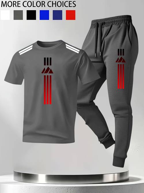 herren rotes streifen dreieck druck atmungsaktives set schnelltrocknend kurze ärmel + hose zweiteiliges sommer kühles und nicht schweißend lässiges sport set atmungsaktiv schweißableitend pendeln lässig / nicht-bügeln einfache pflege tägliche nutzung