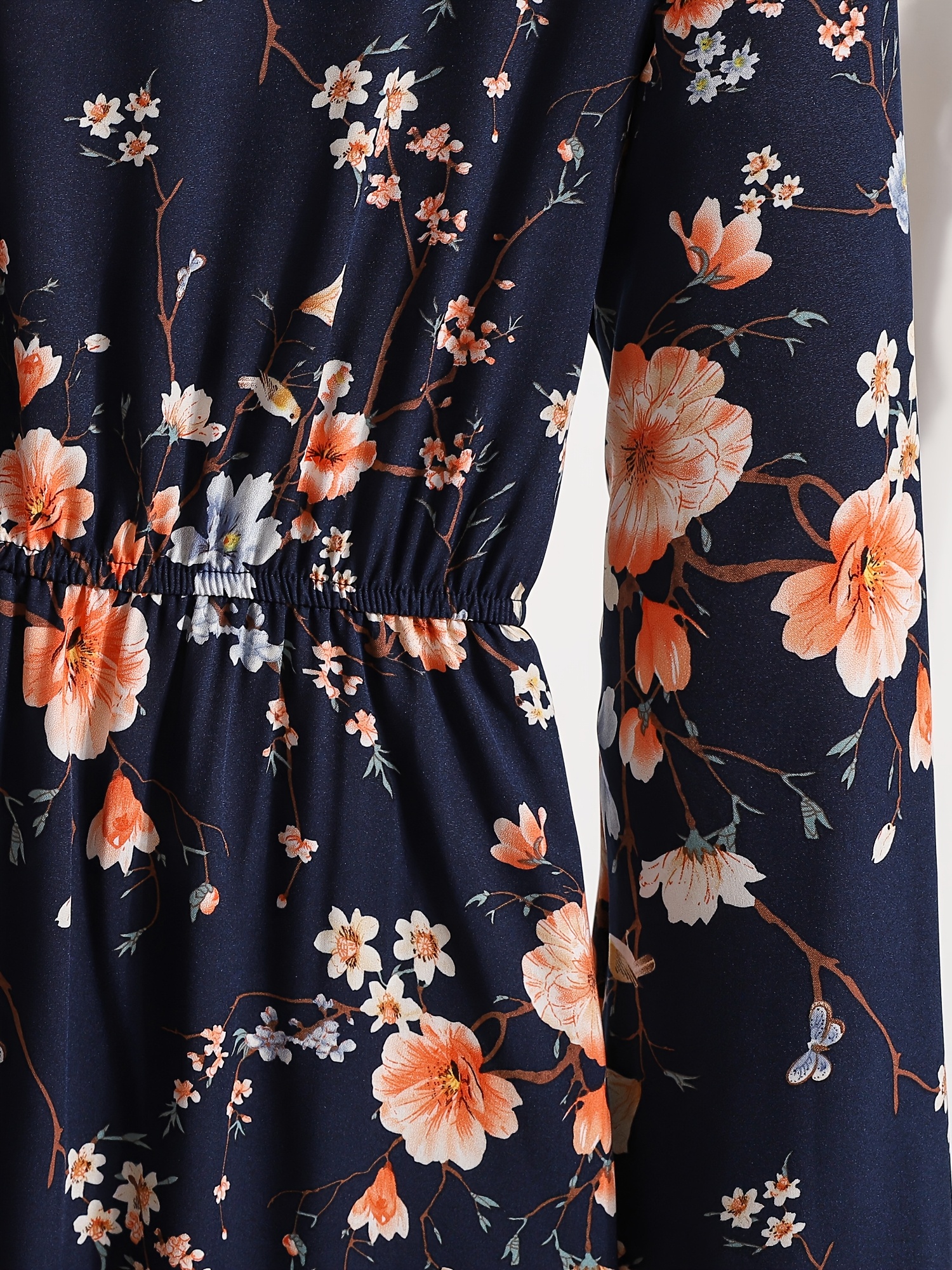 elegant floral print long dress women navy blue orange white - Temu Oman
