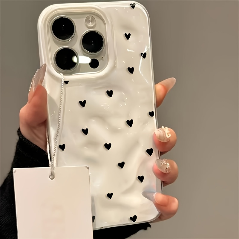 TEMU Phone Case: Light Luxury High-quality Minimalist Heart Pattern Wrinkle Meteorite Pattern Phone Case. Suitable For Iphone 17/16/11/13/ Plus/15