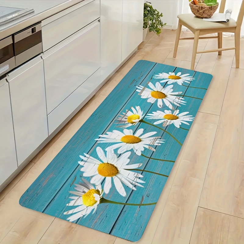 TEMU 1 tappeto in pile con stampa blu | , antiscivolo, lavabile in lavatrice, per lavanderie e ingressi della cucina, disponibile in dimensioni