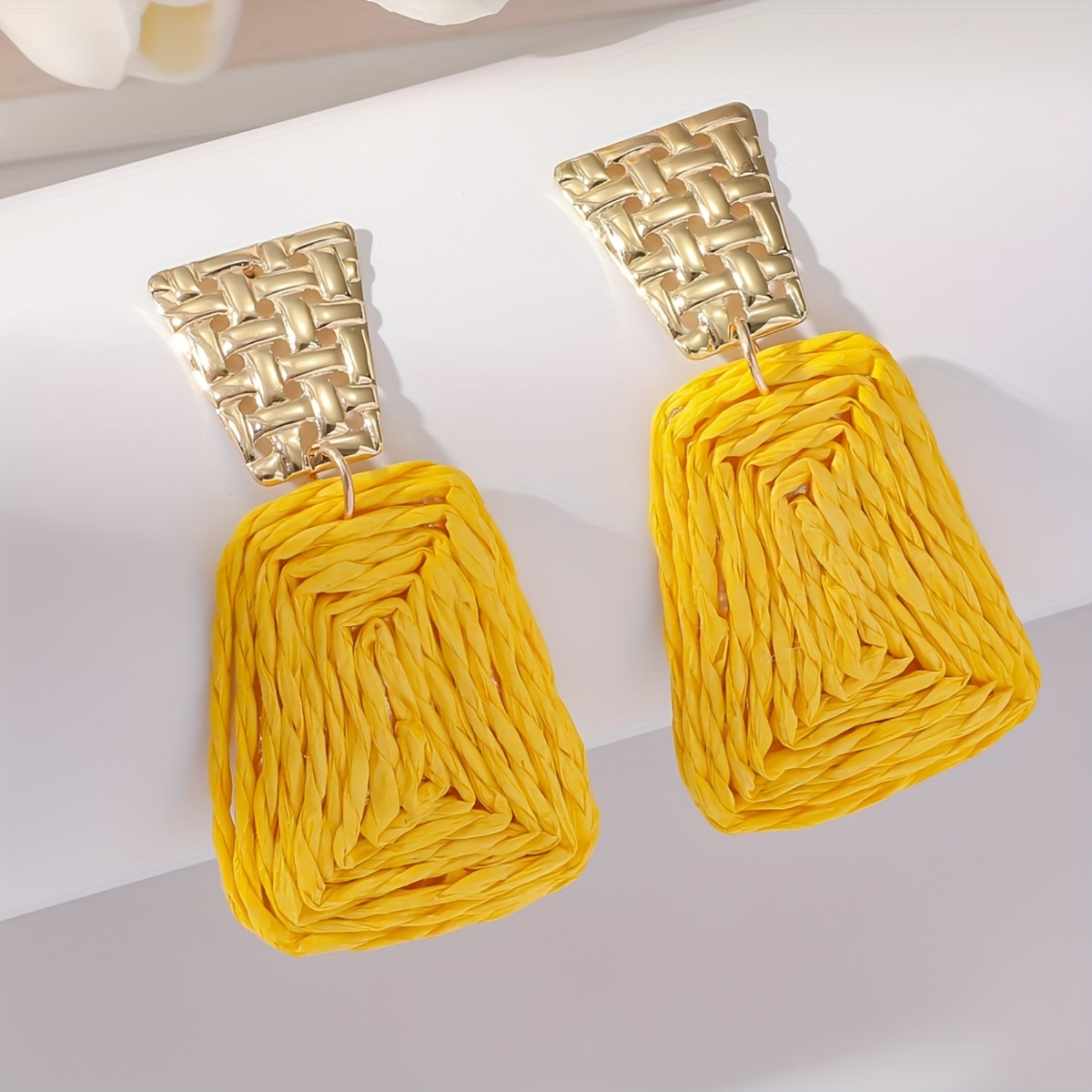 Geometric Raffia Grass Dangle Earrings Boho Party Style