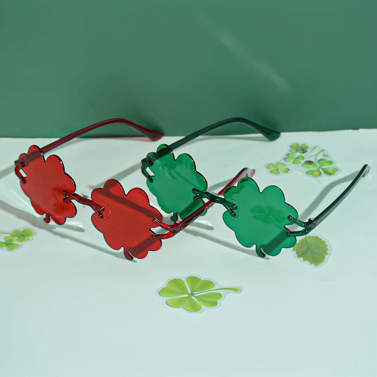 

's Day Clover Fashion Glasses - Green Design, Red & , Ideal For Irish Parties & Photography Props