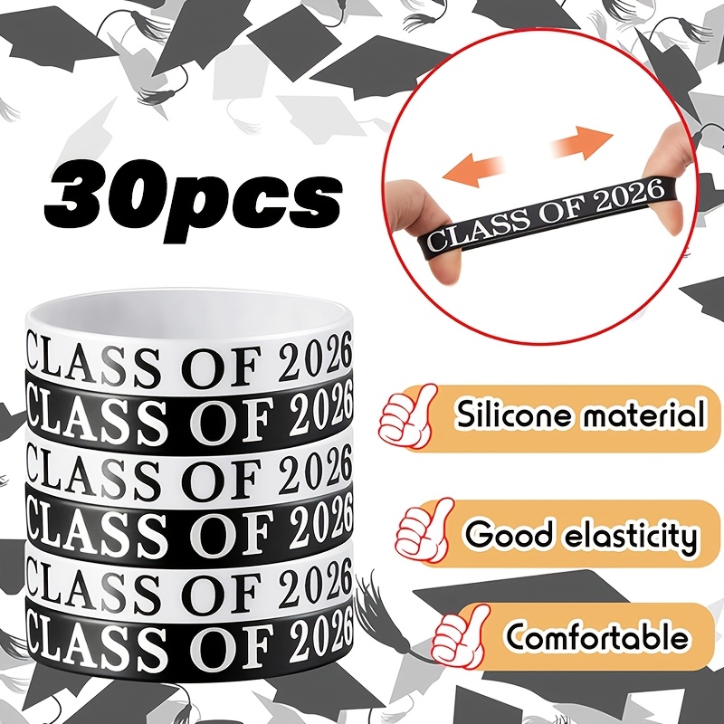 E-shop Geschenk für Sie/Ihn 30 Sets 2026 Abschluss Armbänder | Silikon Armbänder für Studenten, Klassenpreise und Abschlussfeier Geschenkpakete mit