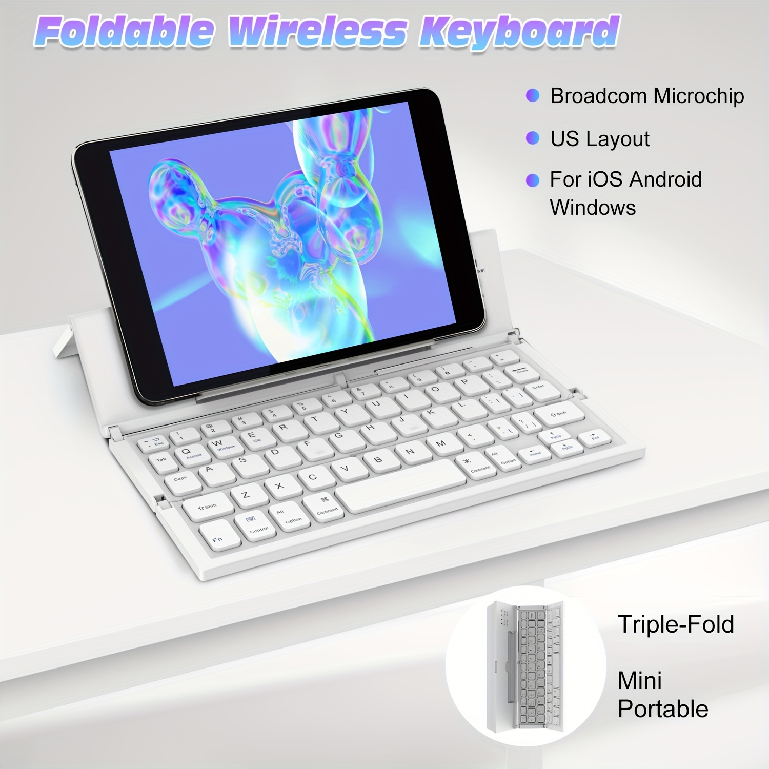 

Wireless Bt Keyboard, Wireless Rechargeable Keyboard With Stand, Compatible With Samsung Android Ios System