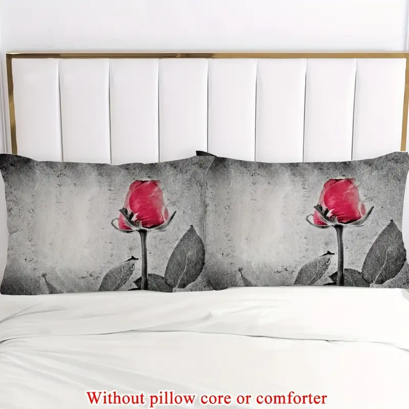2 3pcs 1 duvet cover 1 2 pillowcase without core retro grey background red rose flowers valentines day couple print soft comfortable bedding set for bedroom dorm room family gift Product details 6