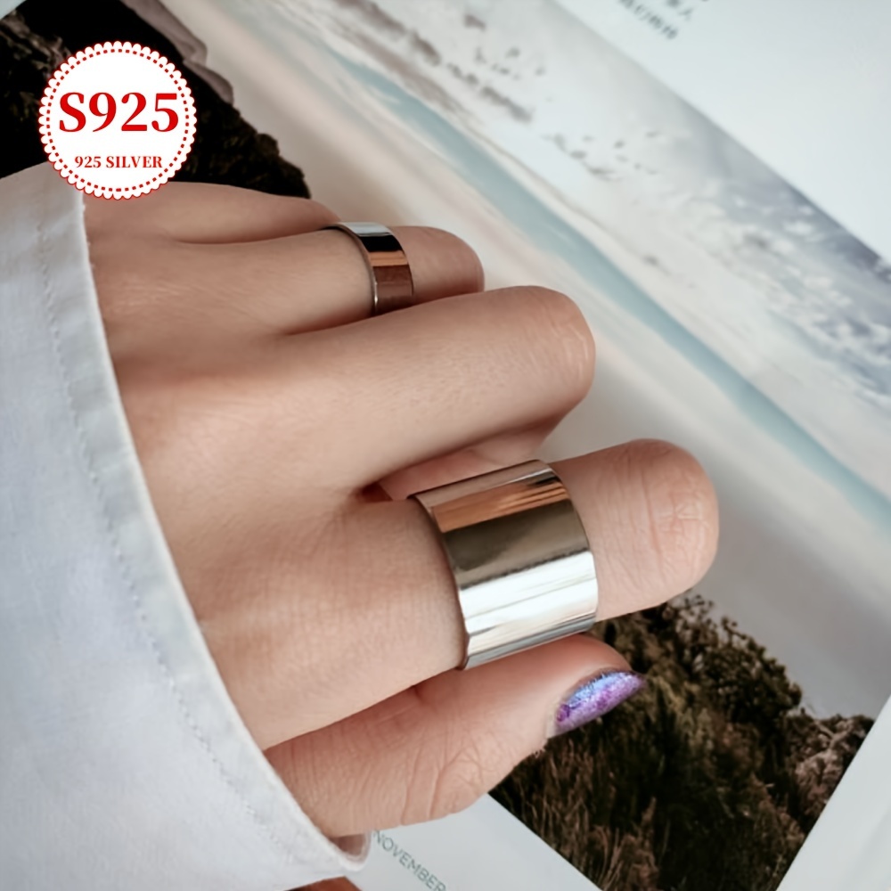 TEMU Elegant 925 Sterling Silvery Wide Band Ring - Adjustable Open Design, Perfect For Everyday & Special Occasions, Includes Gift Box - Ideal Valentine's Or Mother's Day Present