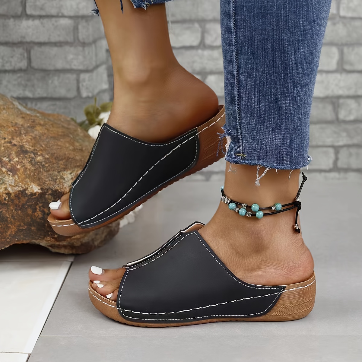 solid color stylish sandals women s platform slip soft sole details 3