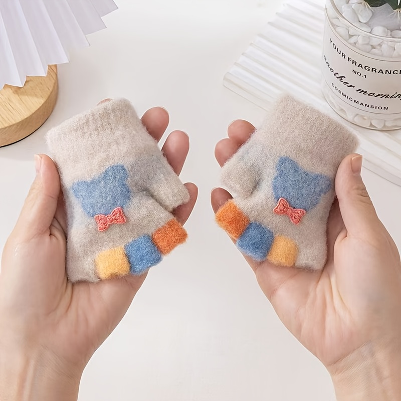 Image of Baby Mittens Autumn Winter Warm Boy Crawling Five-finger Half-finger Separated Girl Toddler Cute Cartoon Gloves Winter