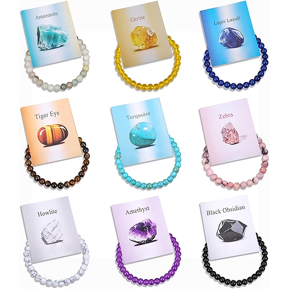 TEMU 9pcs 6mm Natural Stone Bracelets, Handcrafted In A Bohemian Style With An â For Everyday Wear Or As A Gift