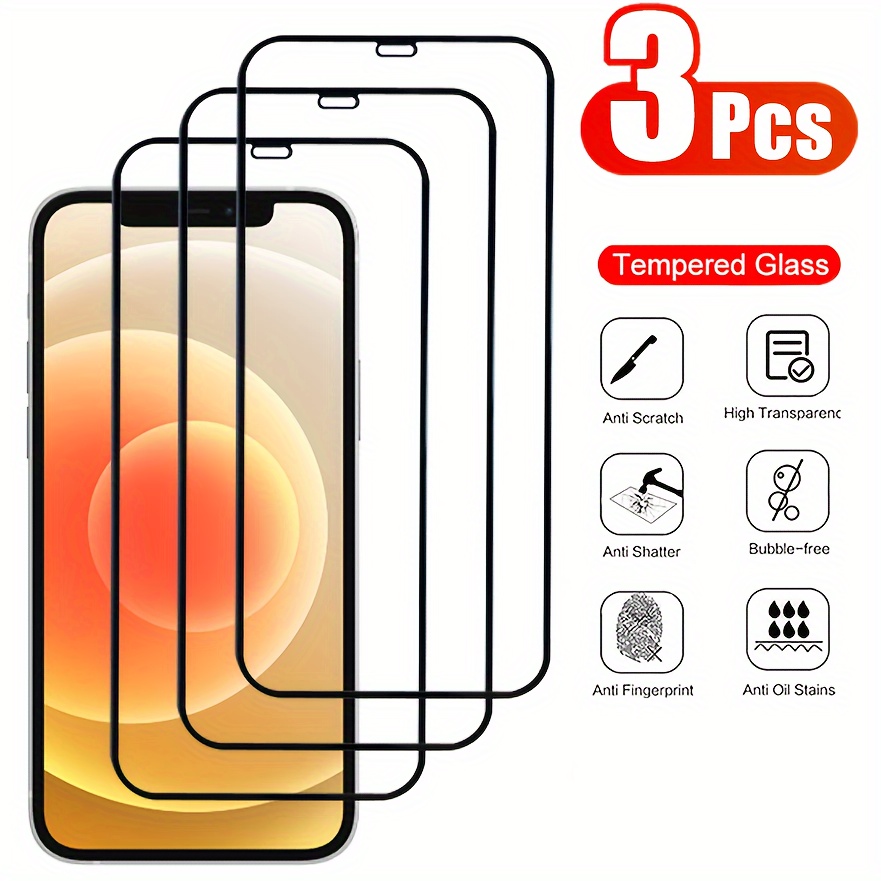 3-Pack Glossy Tempered Glass Screen Protectors, 9H Hardness, 2.5D Edge, Anti-Scratch, Bubble-Free for iPhone 6, 7, 8 Plus, X, XS, XR, XS Max, 11, 12 Mini, 13, 14 Pro Max