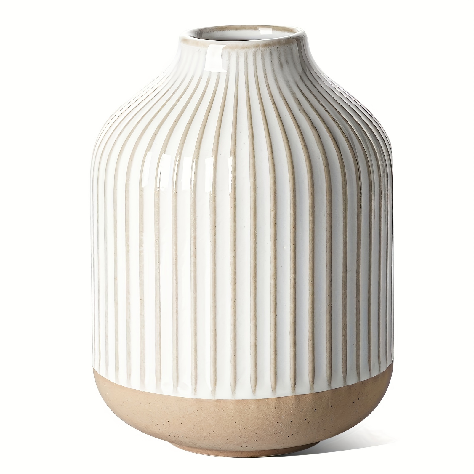 Image of Small Bohemian Vase For Decoration, Suitable For Reeds, Farmhouse Vase, Eucalyptus Set And Small Stem Flowers, Center Decorative Ceramic Vase, 5.3 Inch Retro Vase - Lines