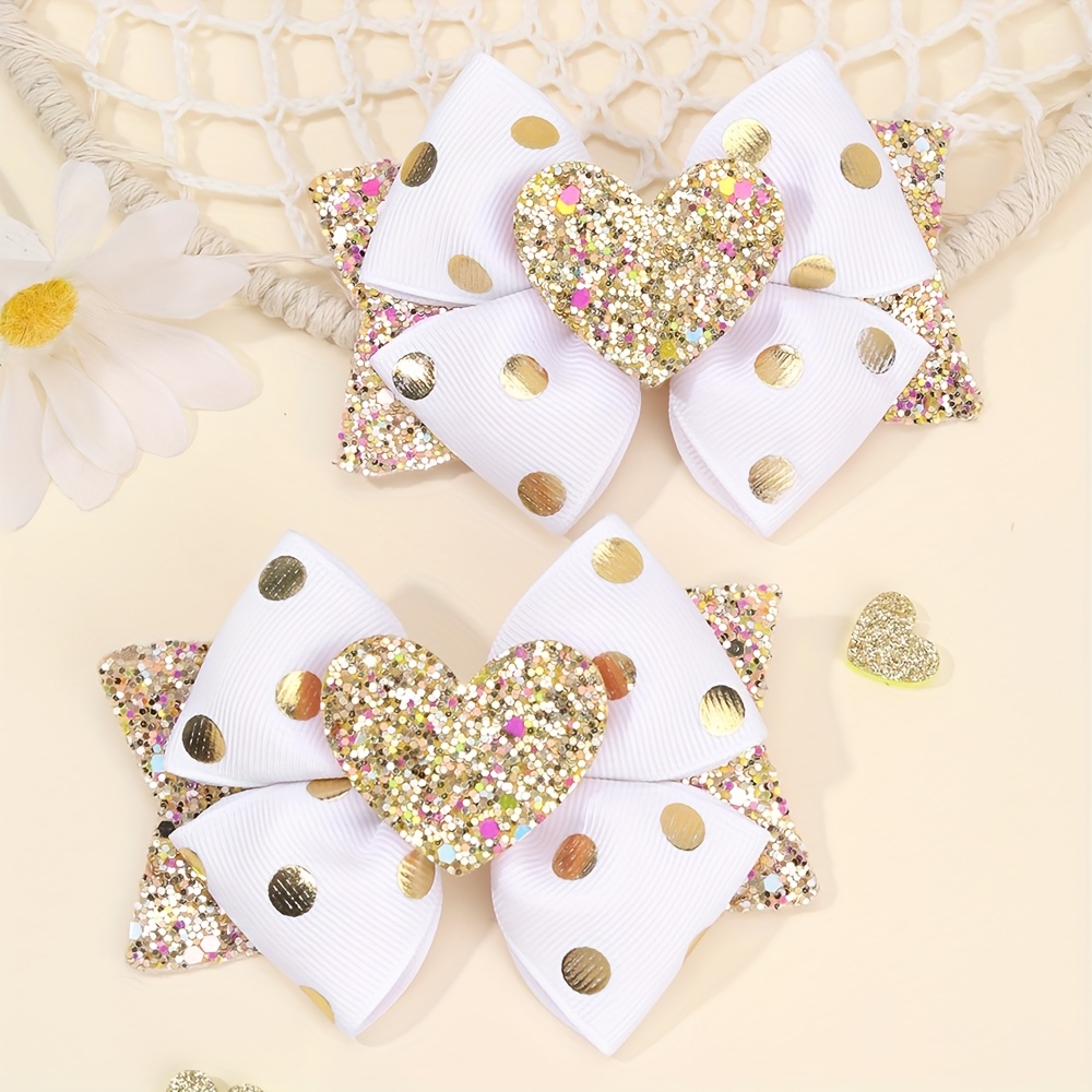 TEMU Set Of 2 Sparkling Heart-shaped Bow Hair Clips For, Ideal For Birthdays And Casual Outfits, Perfect As Valentine's Additions