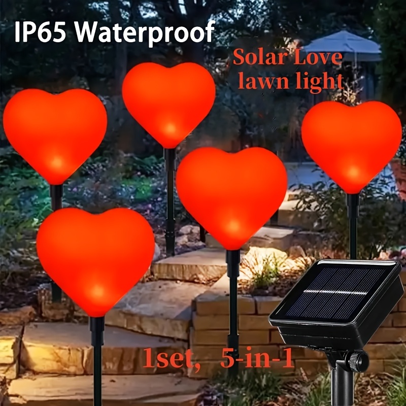 

A Set Of Solar-powered Led Heart-shaped Lawn Lights, Waterproof For Outdoor Use, Featuring Heart Designs, Decorating Weddings, Proposals, Parties, And A Romantic For Valentine's Day.