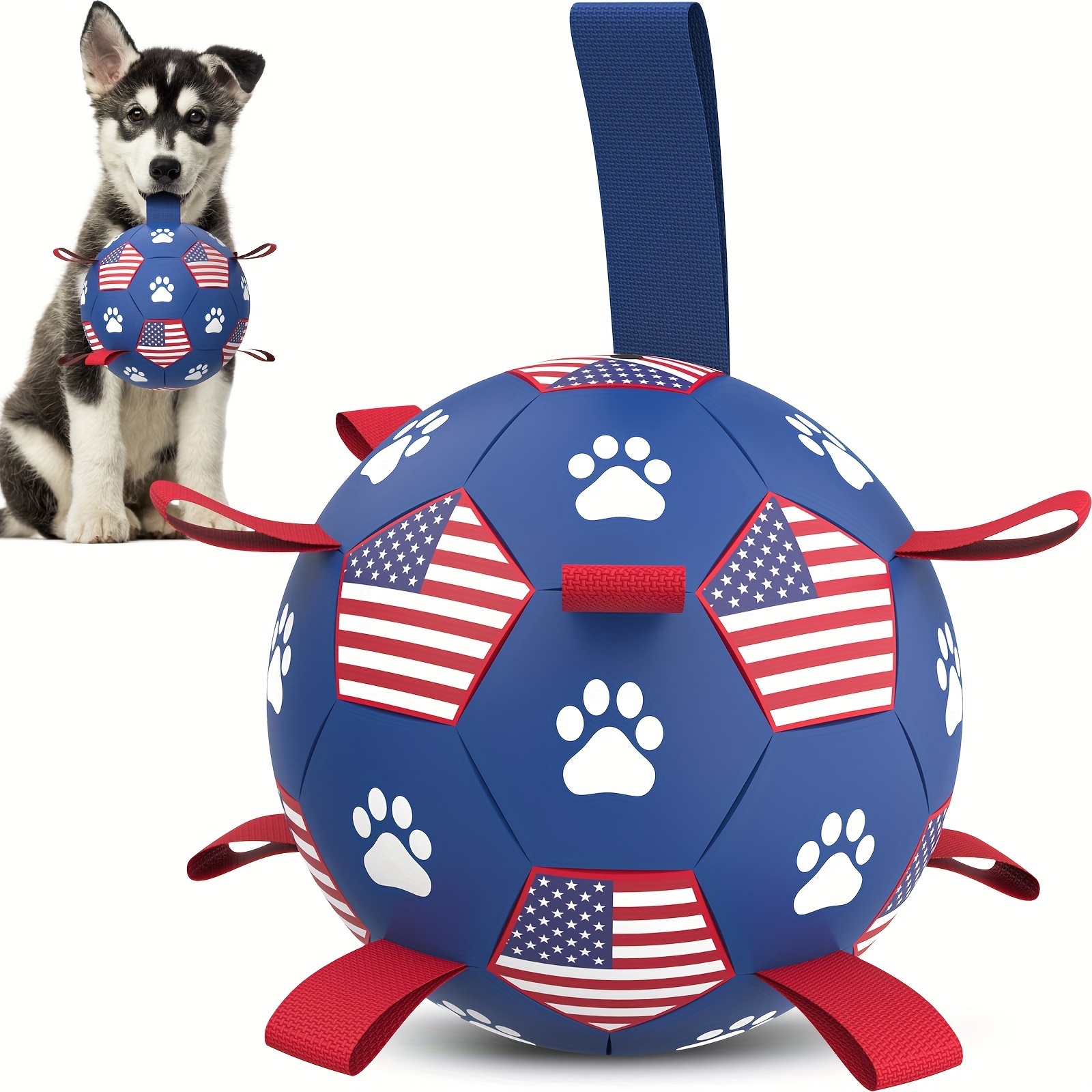 

1pc Dog Toys Soccer Ball With Straps, Interactive Dog Toys For Tug Of War, Dog Water Toy, Flag Pattern Dog Balls For Small Medium & Large Dogs