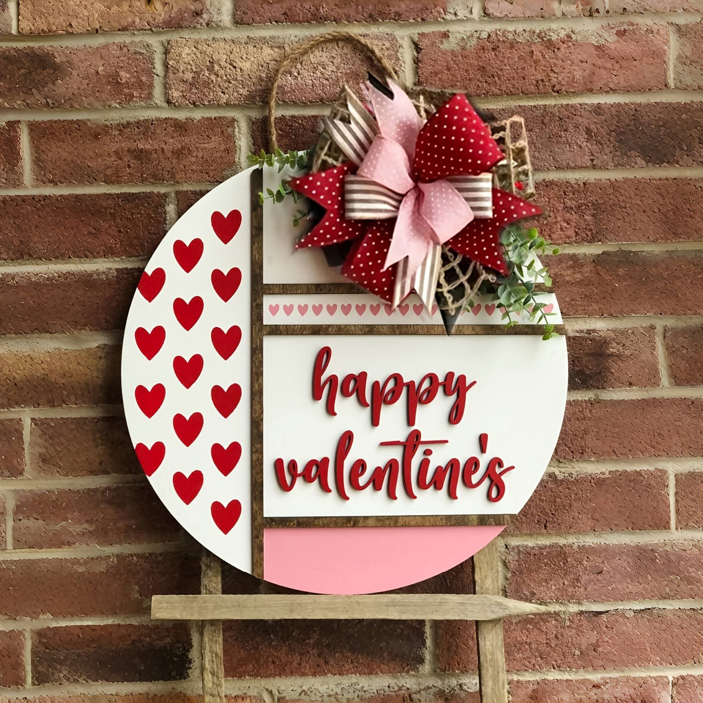 

3d Valentine's Day Door Hanger - Round Wooden Wreath For Front Door, Weddings & Engagements, Love-themed Home Decor