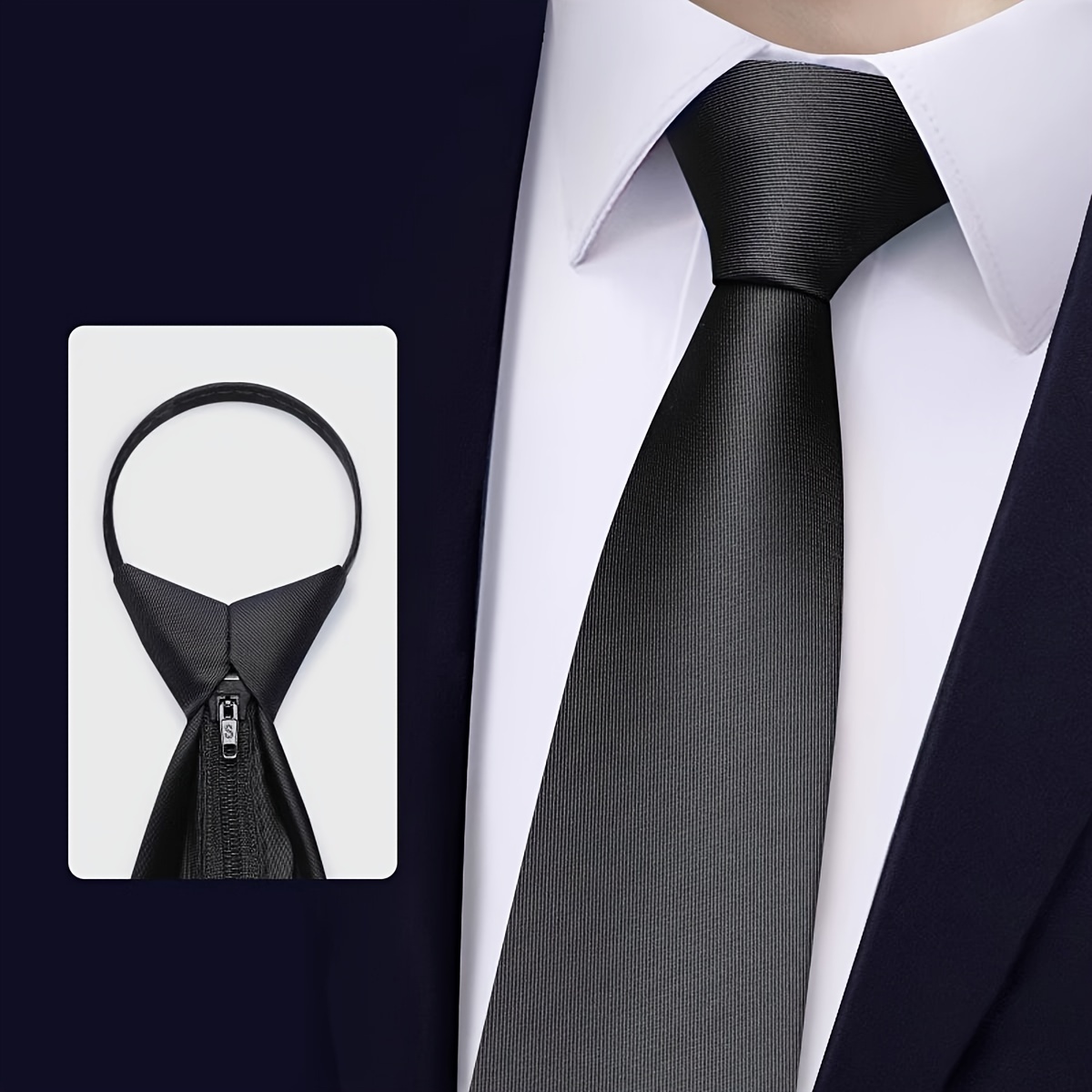 

1pc Men's Necktie, Plain Color Formal Business Zipper Necktie, For Work