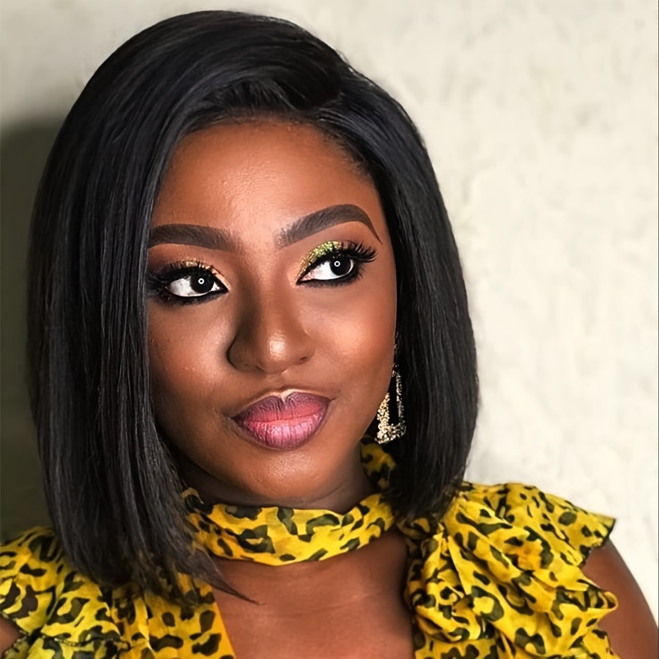 womens glueless bob wig 13x4 hd lace frontal 180 density straight human hair pre cut 8 14 inch details 9