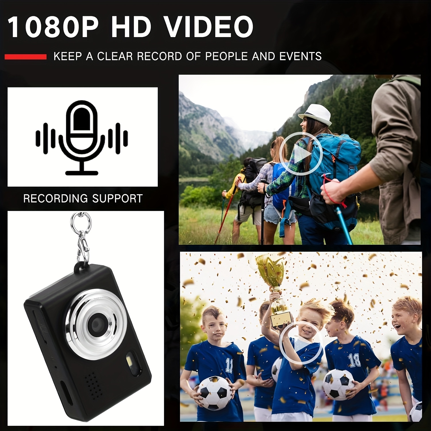 Mini Appareil Photo Numérique HD 1080P Porte-Clés – Caméra Compacte 2MP Vidéo Grand Angle 160° Extensible 128 Go