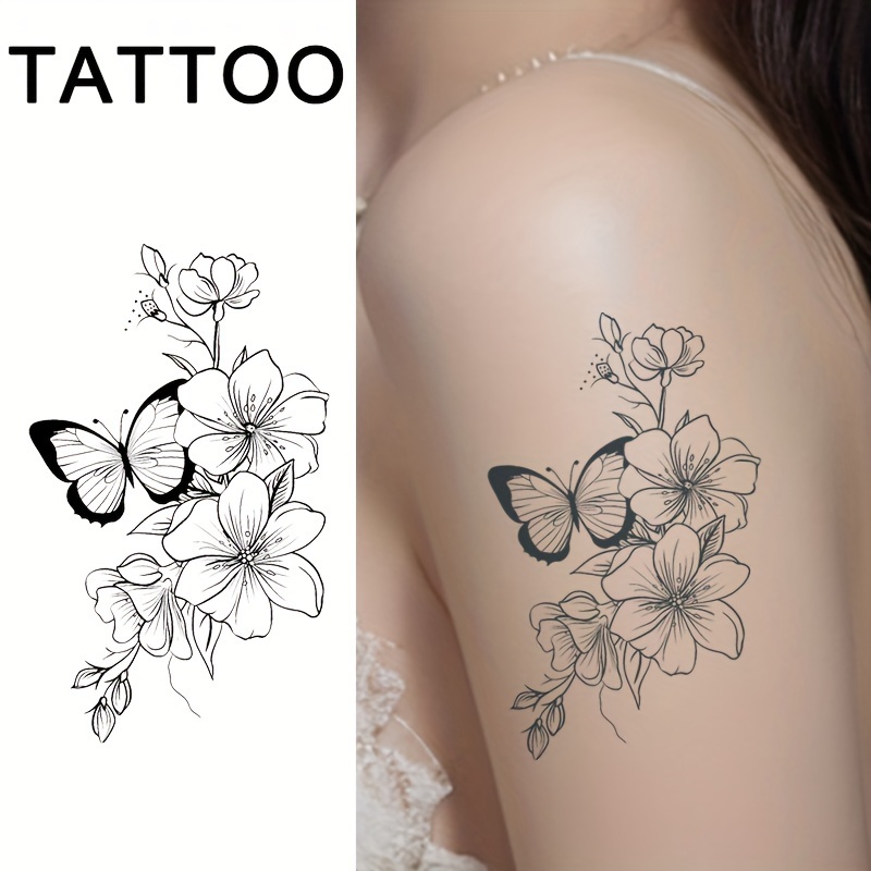 Plain Flower Arm Temporary Tattoo Sticker, Herbal Semi-permanent Waterproof Long-lasting Non-reflective Fake Tattoo For Men And Women, Clavicle And Abdomen