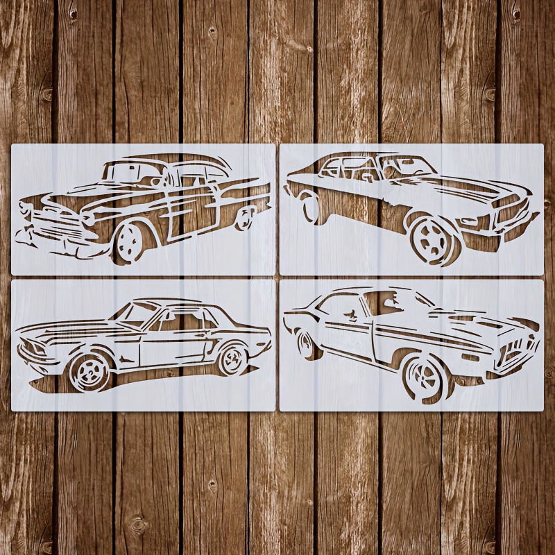 

4pcs Car Stencils For Painting - 14x7" Reusable Templates For Diy Projects On , & Wood - For