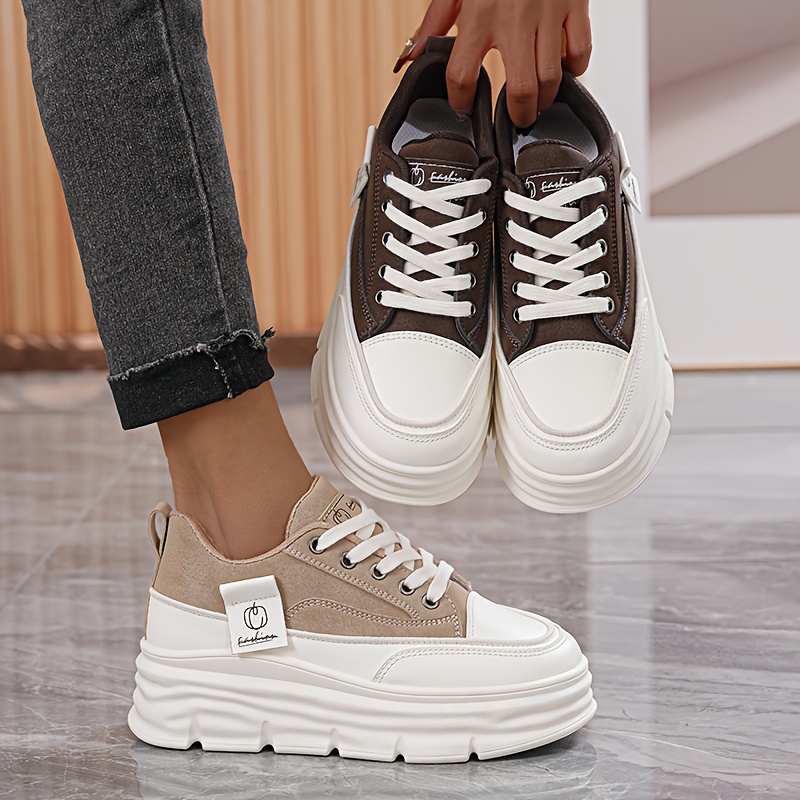 Zapatillas de Plataforma Gruesa y Modernas para Mujer Zapatos Casuales de  Moda Todo Temporada con de Goma Gruesa, Diseño con Cordones y Forro