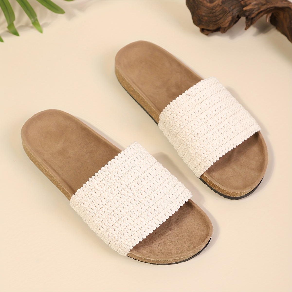 womens white crochet slide sandals casual open toe flat sole