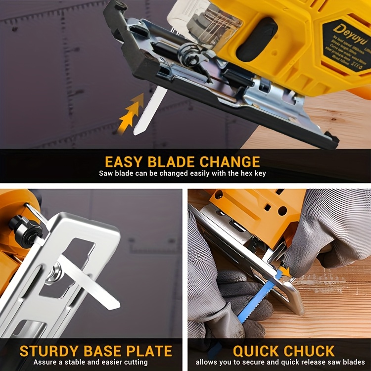 Deyuyu 3000RPM Brushless Cordless Jigsaw with LED Work Light for Dewalt 20V MAX Batteries(Batteries Not Included) 0°-45° Miter Cutting, 3 Track Settings for Straight/Curved/Bevel/Circular Cutting, Suitable for Home Improvement Use