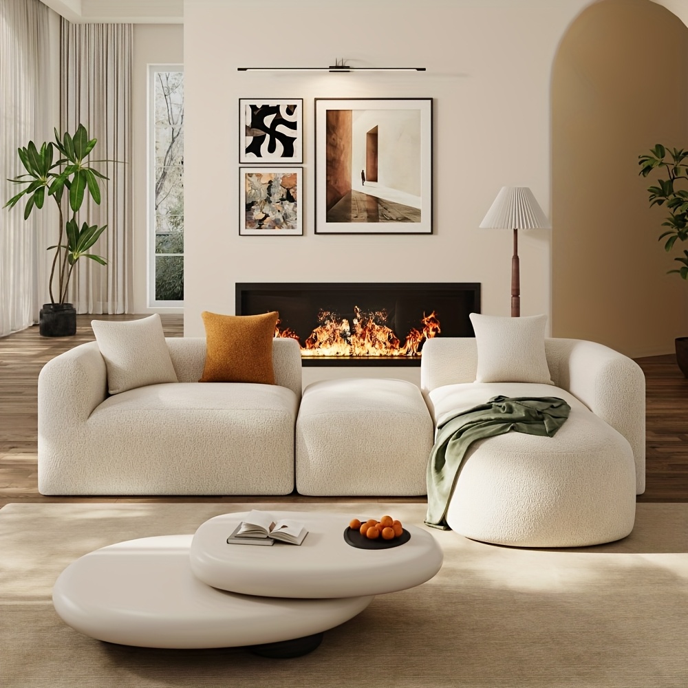 Boneless Cloud Couch Sectional, Modern Curved Back L Shape Modular Sofa with Ottoman Comfy Deep Seat Memory Foam Chenille Luxury Couches for Living Room, No Assembly Required