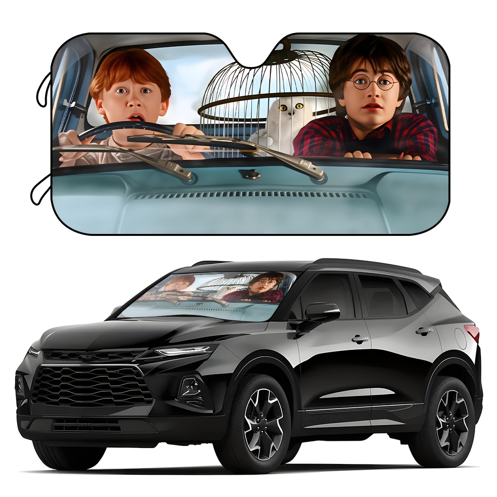 TEMU 1 parasol WB Bros. Harry Potter y Ron Driving , aislamiento térmico y protección solar, fácil instalación - Decoración interior del coche,