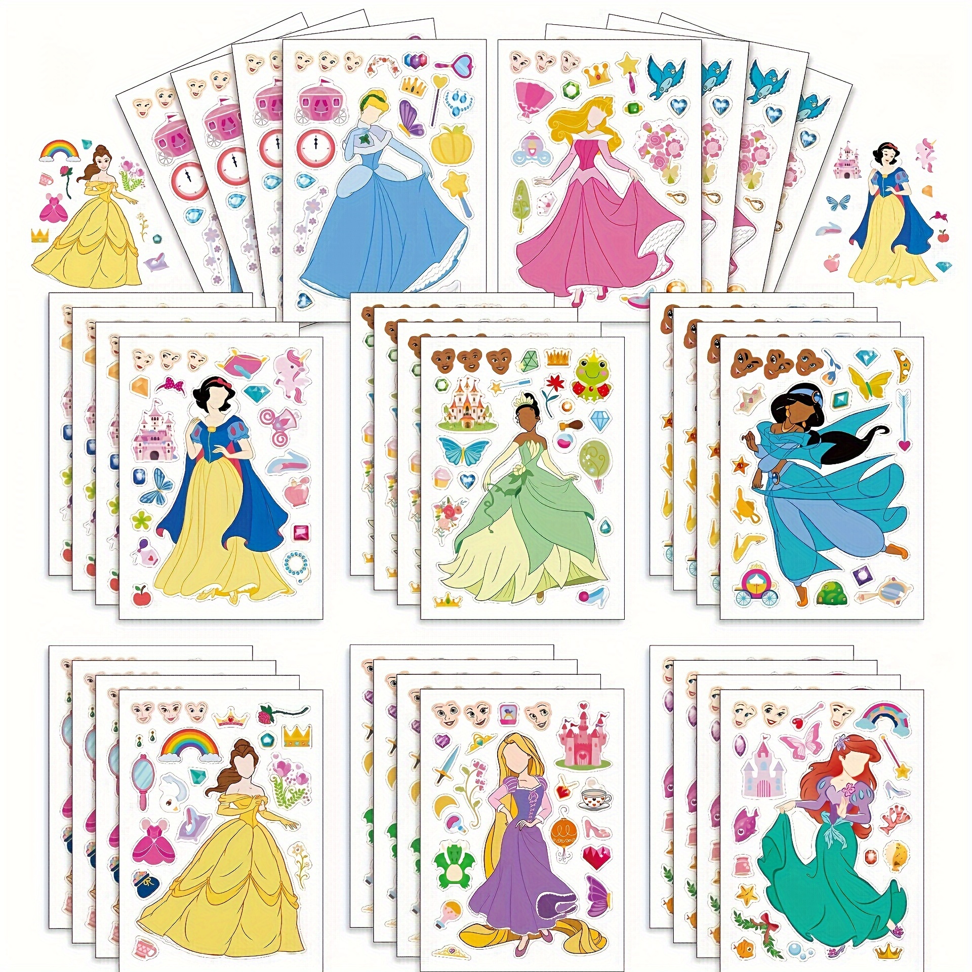 

8pcs Princess Puzzle Stickers Set - Diy Make-a-face Jigsaw Decals For Luggage, Guitars, Water Bottles & More - Fun Craft Activity For Parties & Gifts