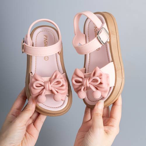 girls sandals bow decor princess sandals hook and loop closure convenient thick sole wear resistant lightweight comfortable breathable summer wear summer baby protecting babys feet stable girls sandals
