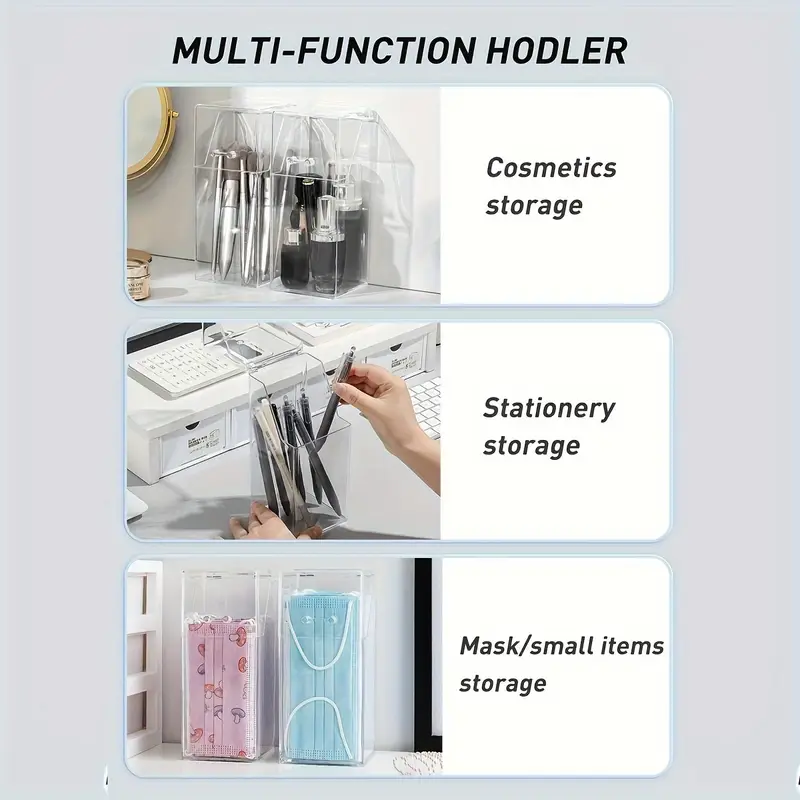 1 clear acrylic desk organizer with lid dustproof storage box for makeup brushes pens sleek for visibility makeup brush holder solution clear acrylic material Product details 1