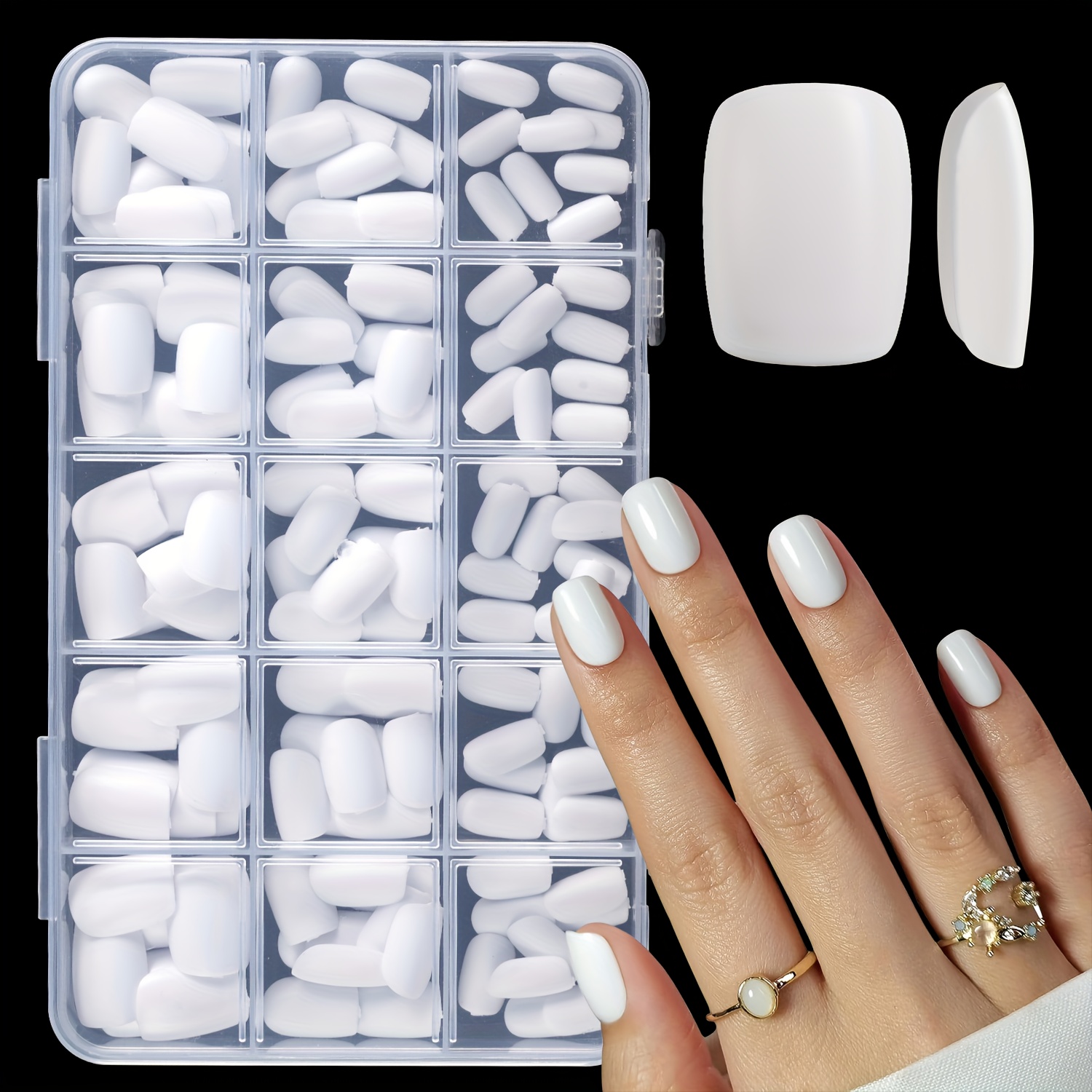 TEMU 150pcs Short Square White Solid -on Nails, 15 Full-coverage Detachable Nails, Simple And Cute False Nail Set, Suitable For Women's Diy, Holiday Parties, And Nail Decorations For Home Office Wear