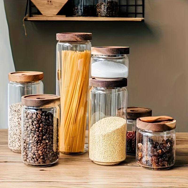 4pcs Sealed Glass Storage with Wooden Lid
