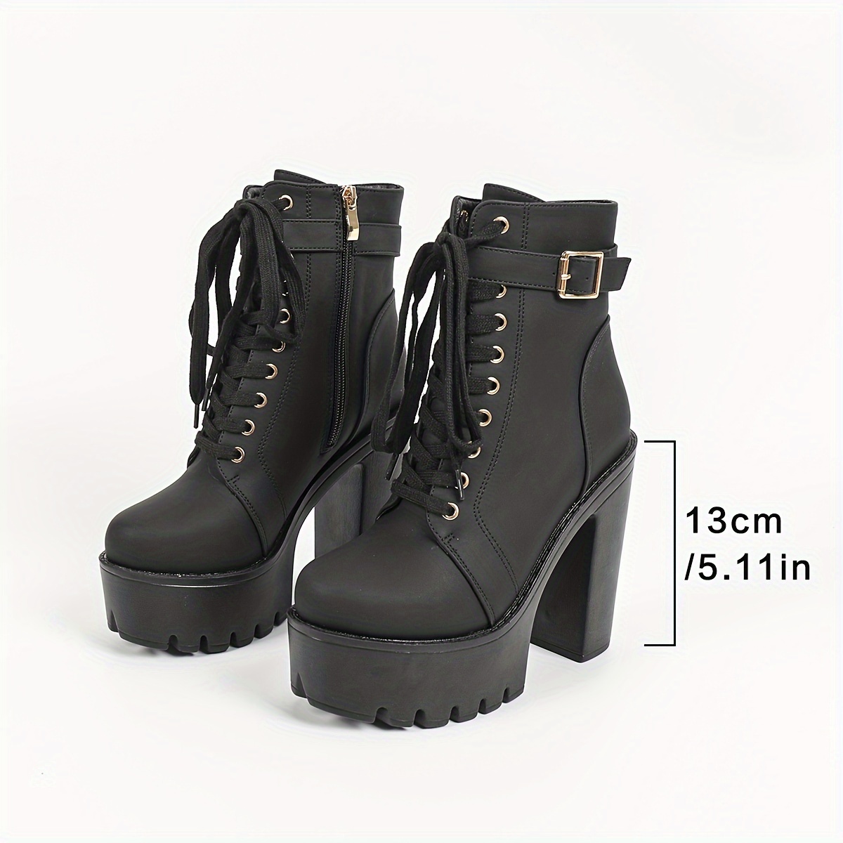Women's Punk Style Platform Ankle Boots with Chunky Heel, Lace-Up Metal Buckle - Perfect for Parties & Casual Attire