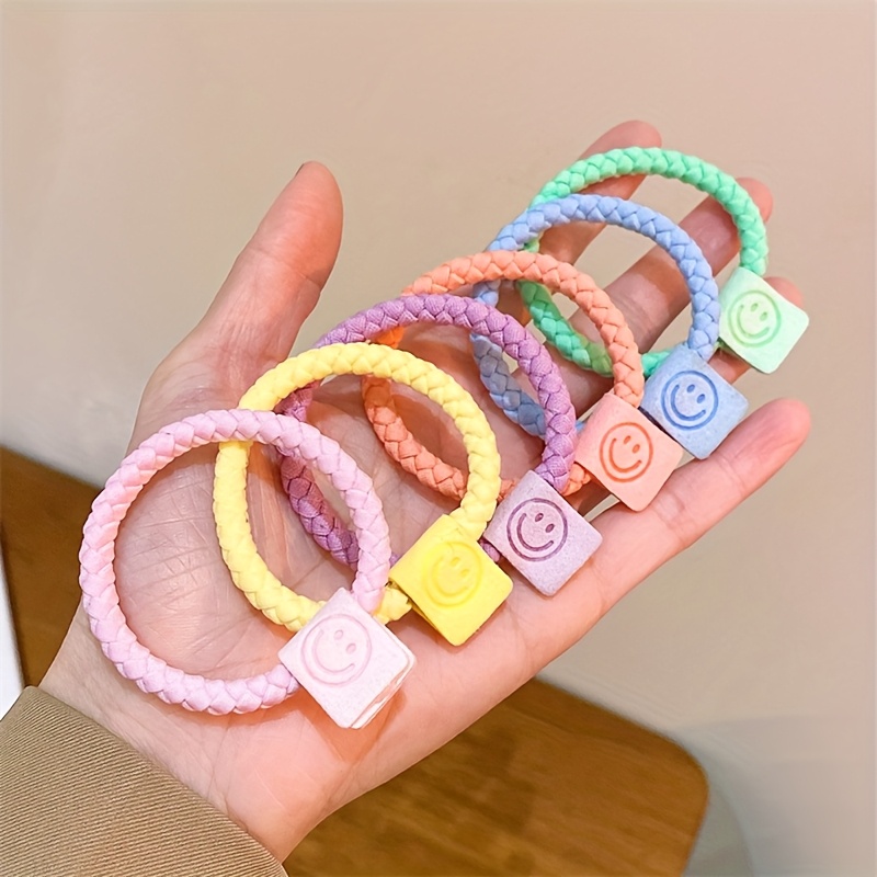 E-shop Neu 6-teilig Frühling/Sommer Bonbonfarben hochelastisches Stirnband mit fröhlichem Gesicht, strapazierfähiges, zerstörungsfreies Band,