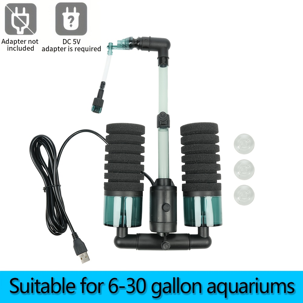 Image of Aquarium Sponge Filter, Dual-tower Silent With Oxygenation, Adjustable Height & 360° Rotatable Outlet, Safe For Shrimp Fry, For 6-30 Gallon Fish Tanks (pump Not Included), Without Battery
