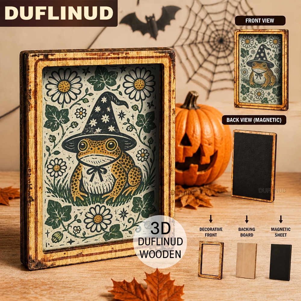 TEMU Adorable Wizard Frog Fridge Magnet, Mini, Featuring A Tiny Frog Wearing Hat, Vintage Floral And Botanical Decor, Wooden Fridge Magnet, Fridge